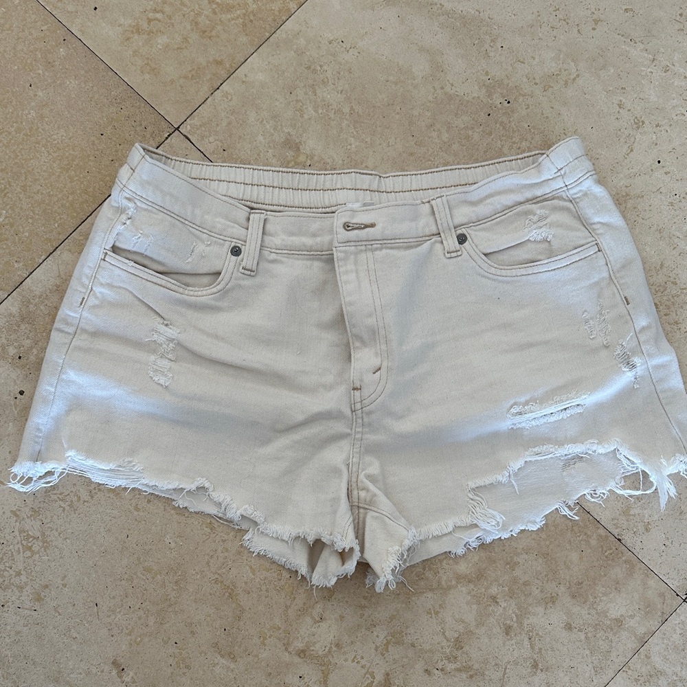 Aerie Light Tan Distressed Jean Shorts